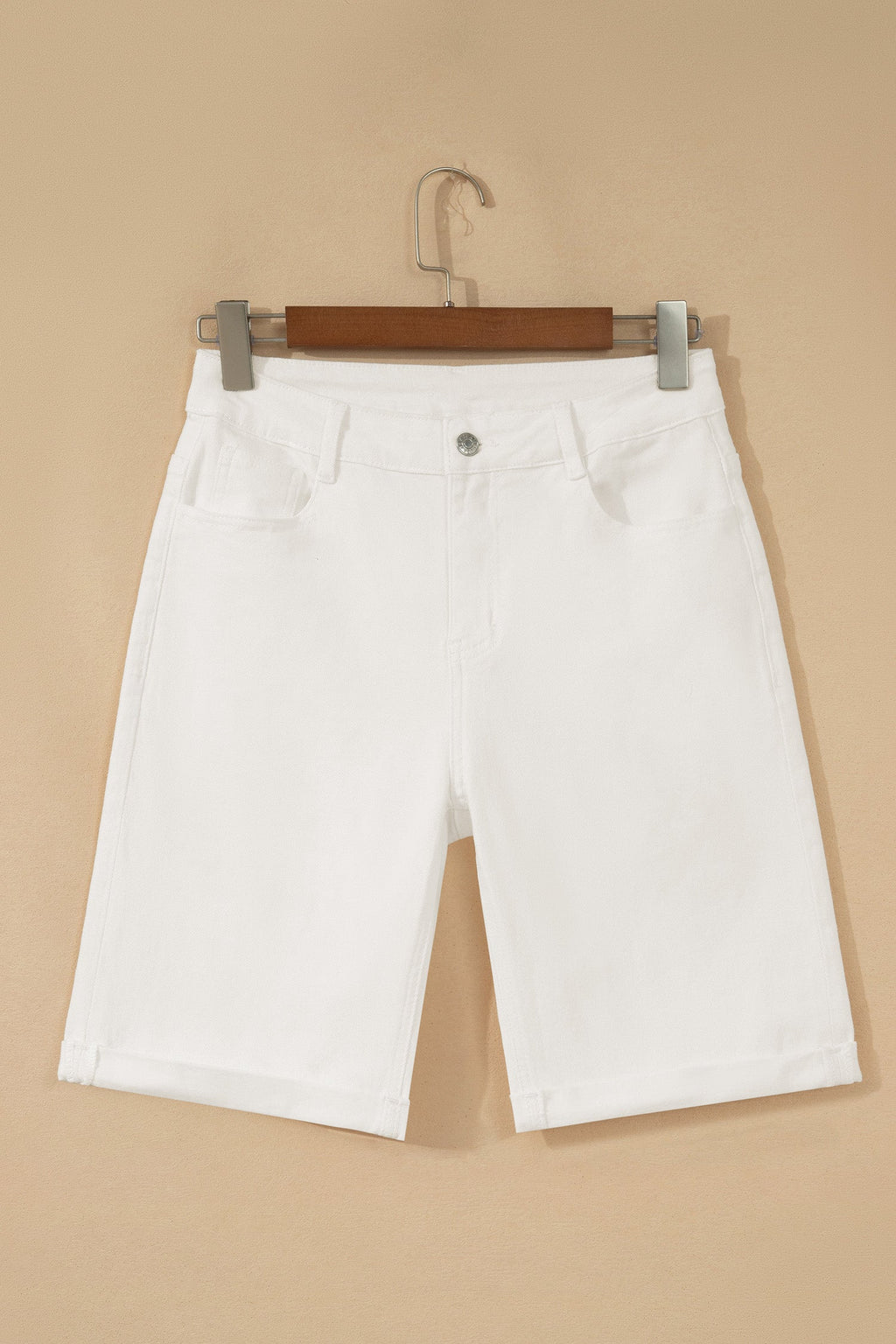 Solid Denim Rolled Cuffs Bermuda Shorts