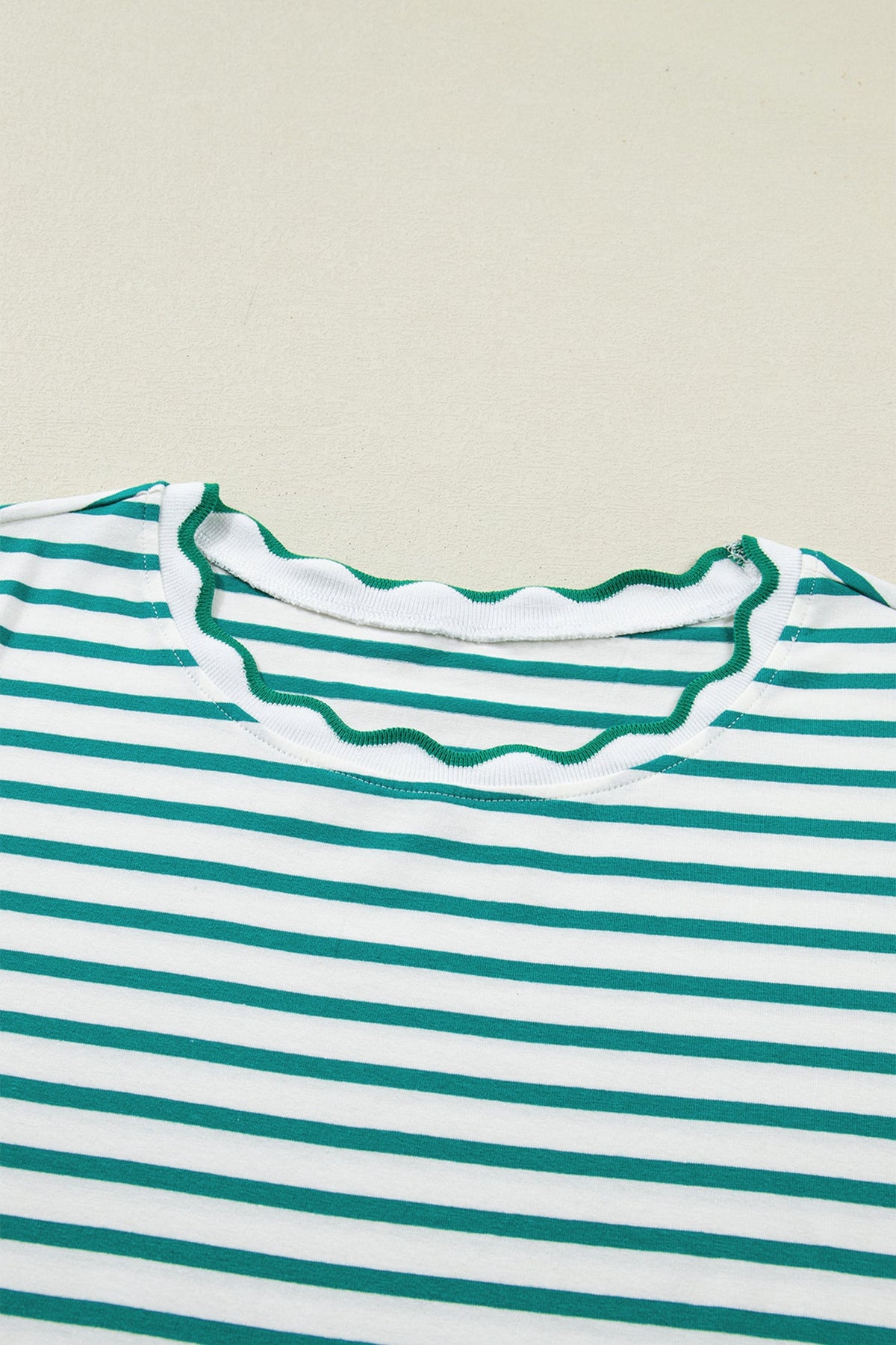 Stripe Scallop Trim Round Neck T-Shirt