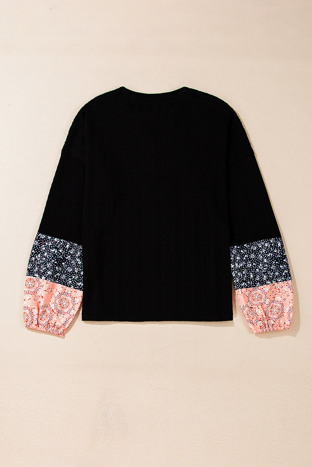 Floral Patchwork Textured Knit V-Neck Blouse