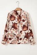 Floral Smocked Long Sleeve Buttoned Shirt