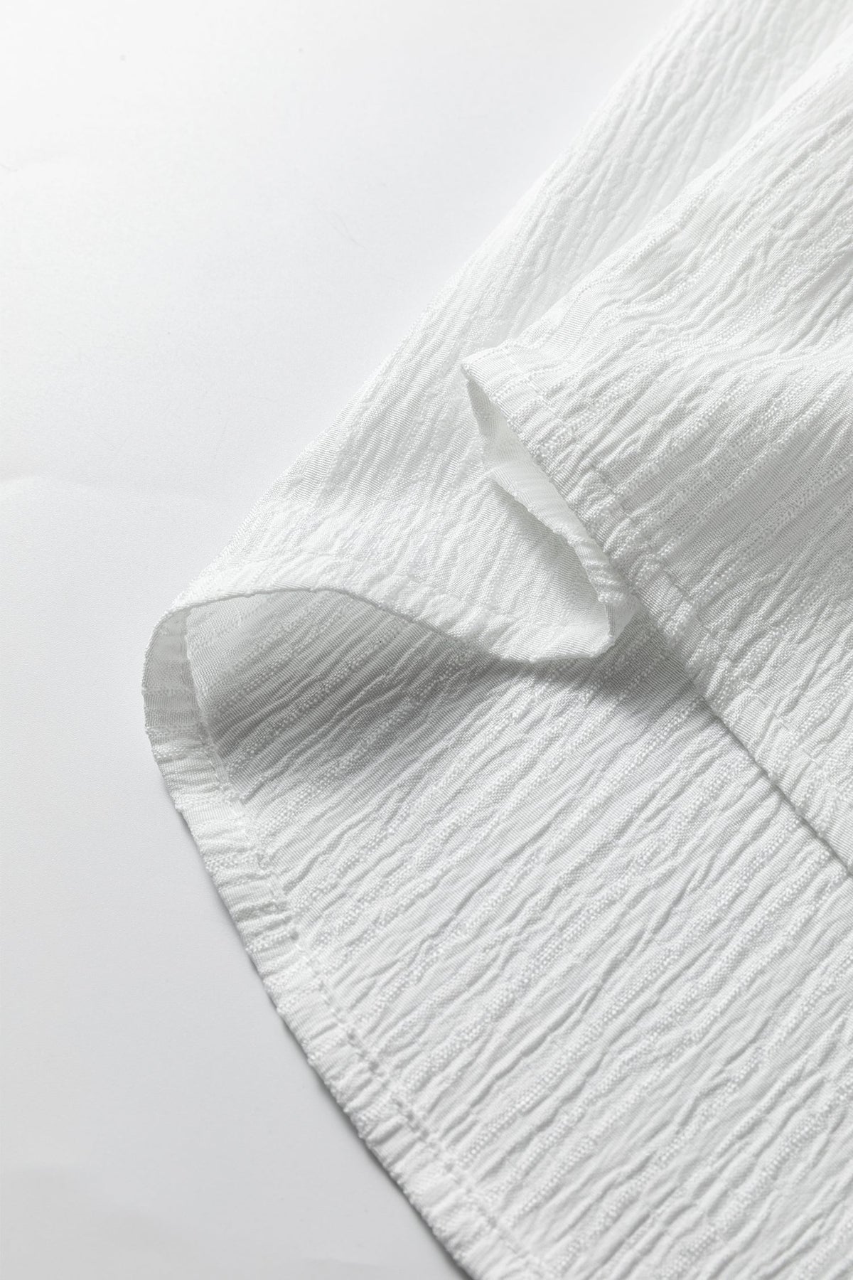 Solid Crinkled Lantern Sleeve Buttoned Shirt