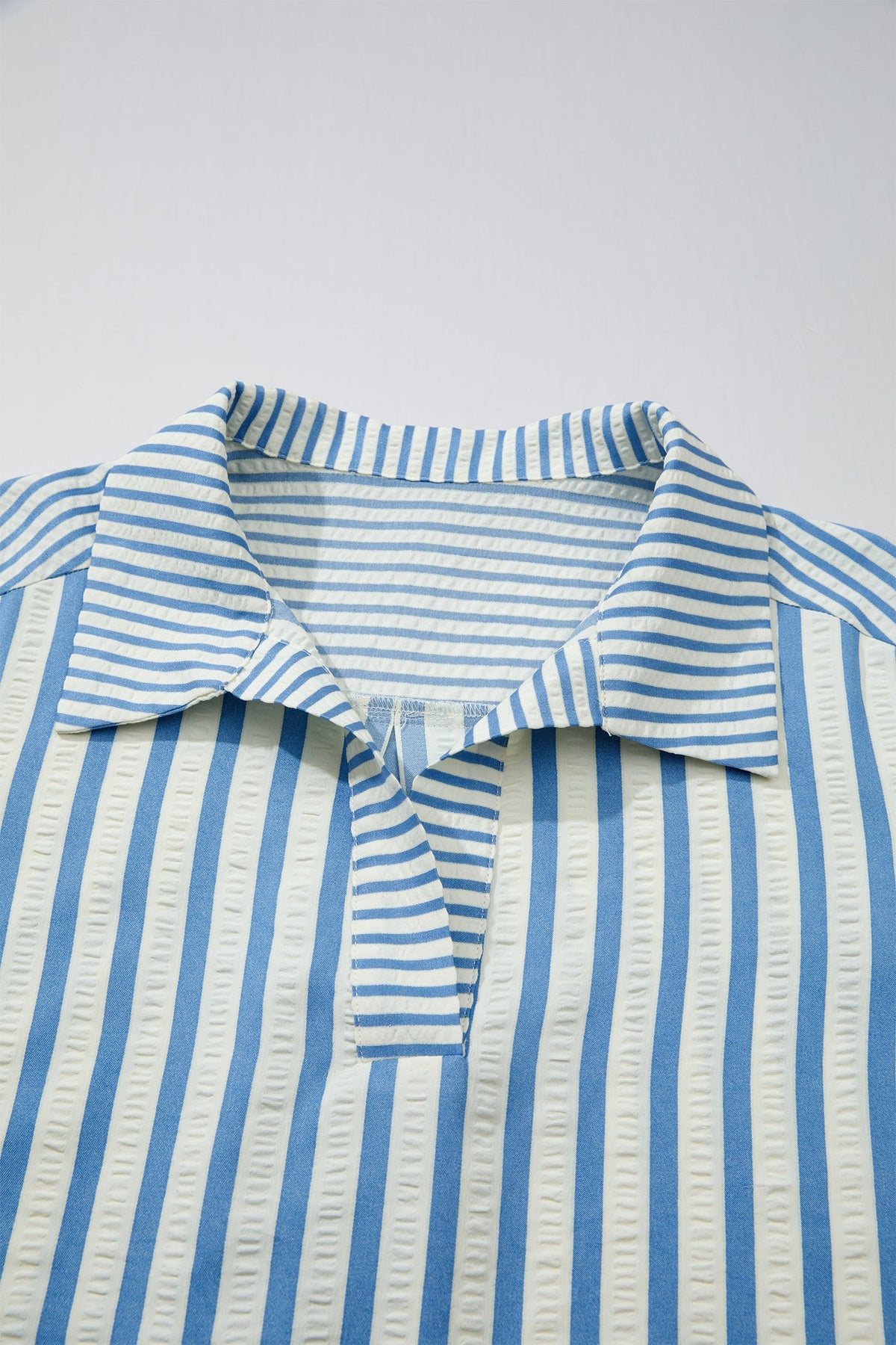 Stripe Collared V-Neck 3/4 Sleeve Blouse