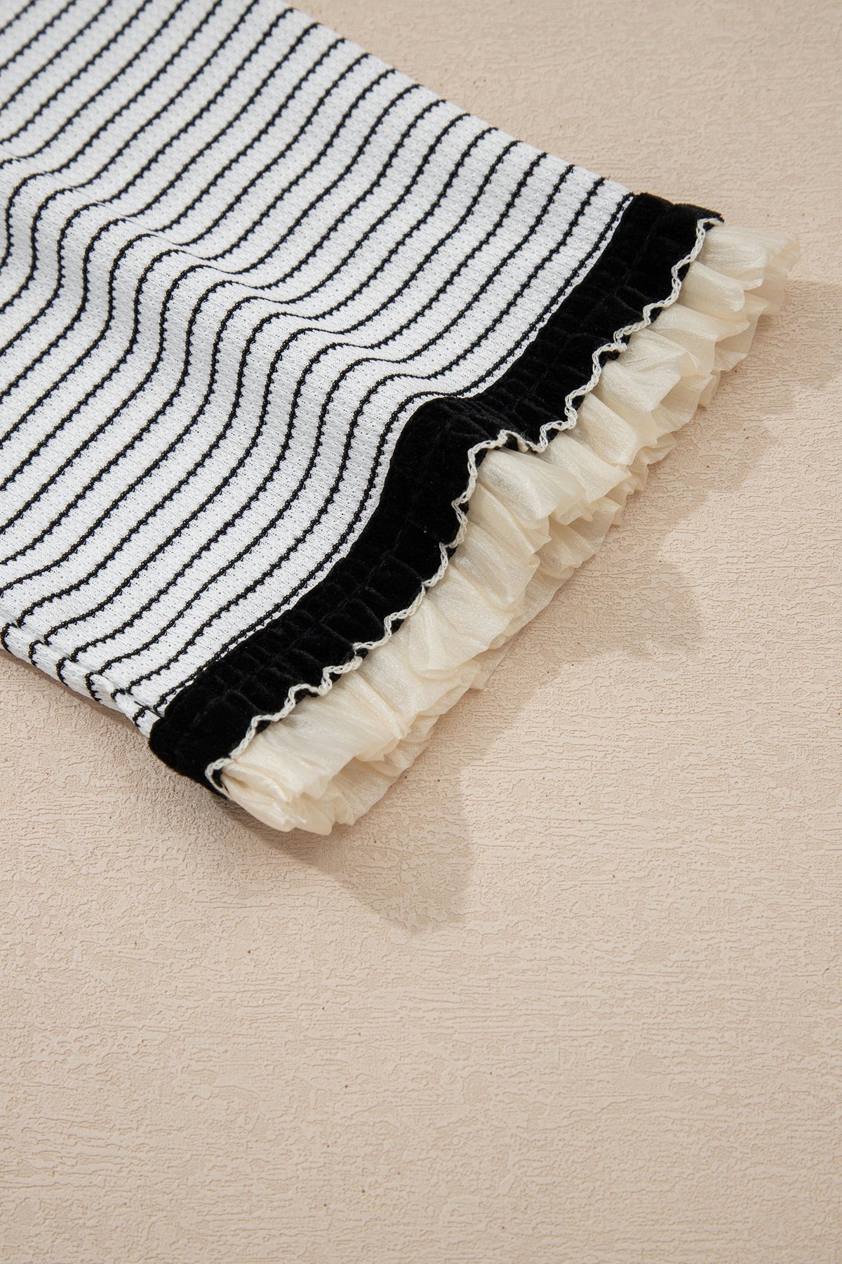 Stripe Contrast Ruffle Trim Long Sleeve Top