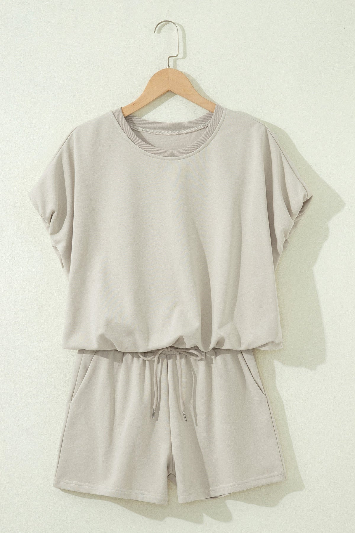 Solid Puff Sleeve Top & Drawstring Shorts Set
