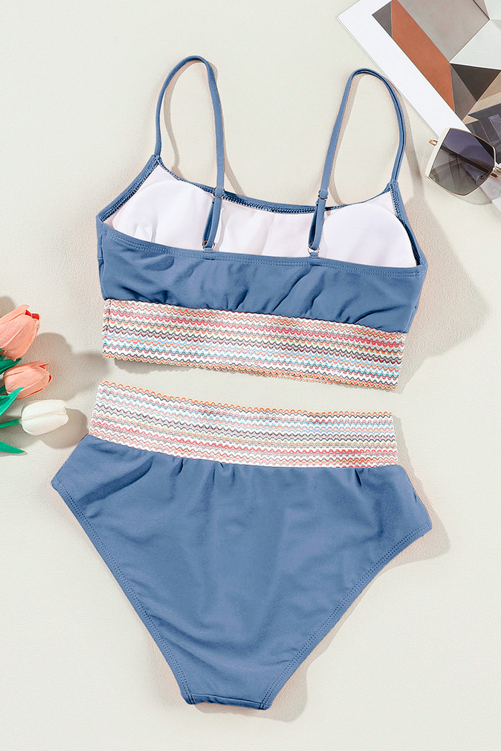 Stripe Border Top & High Waist Bikini Set
