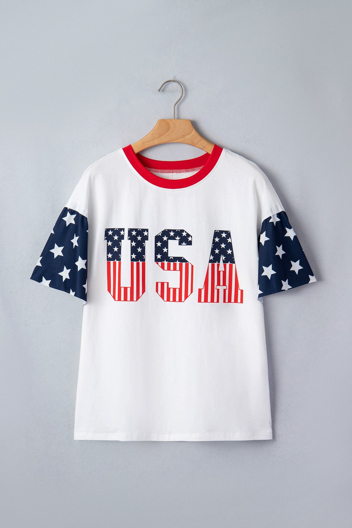 USA Flag Patchwork Short Sleeve Graphic Tee