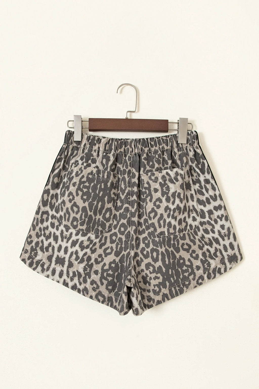 Leopard Stripe Detail Drawstring Denim Shorts