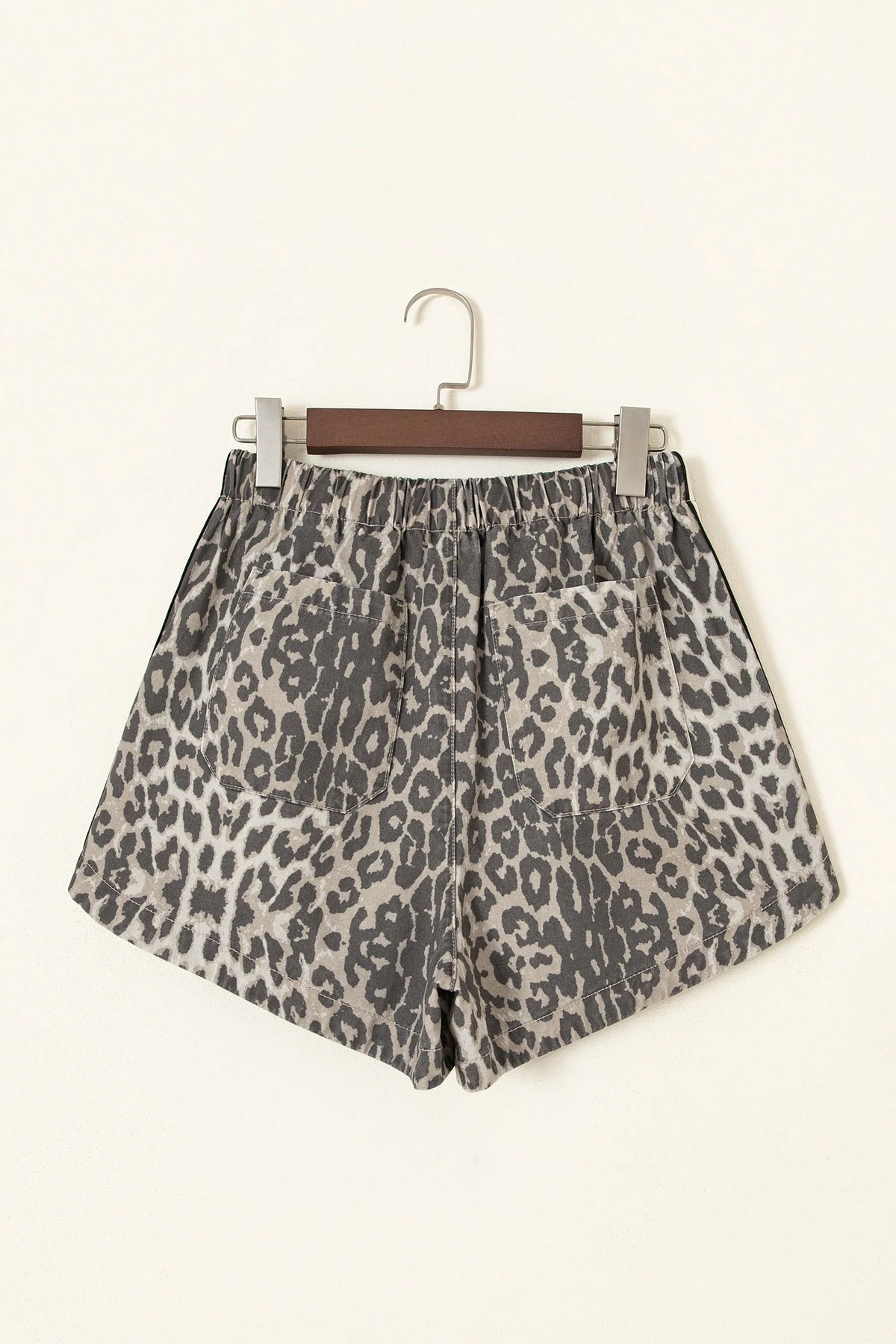 Leopard Stripe Detail Drawstring Denim Shorts