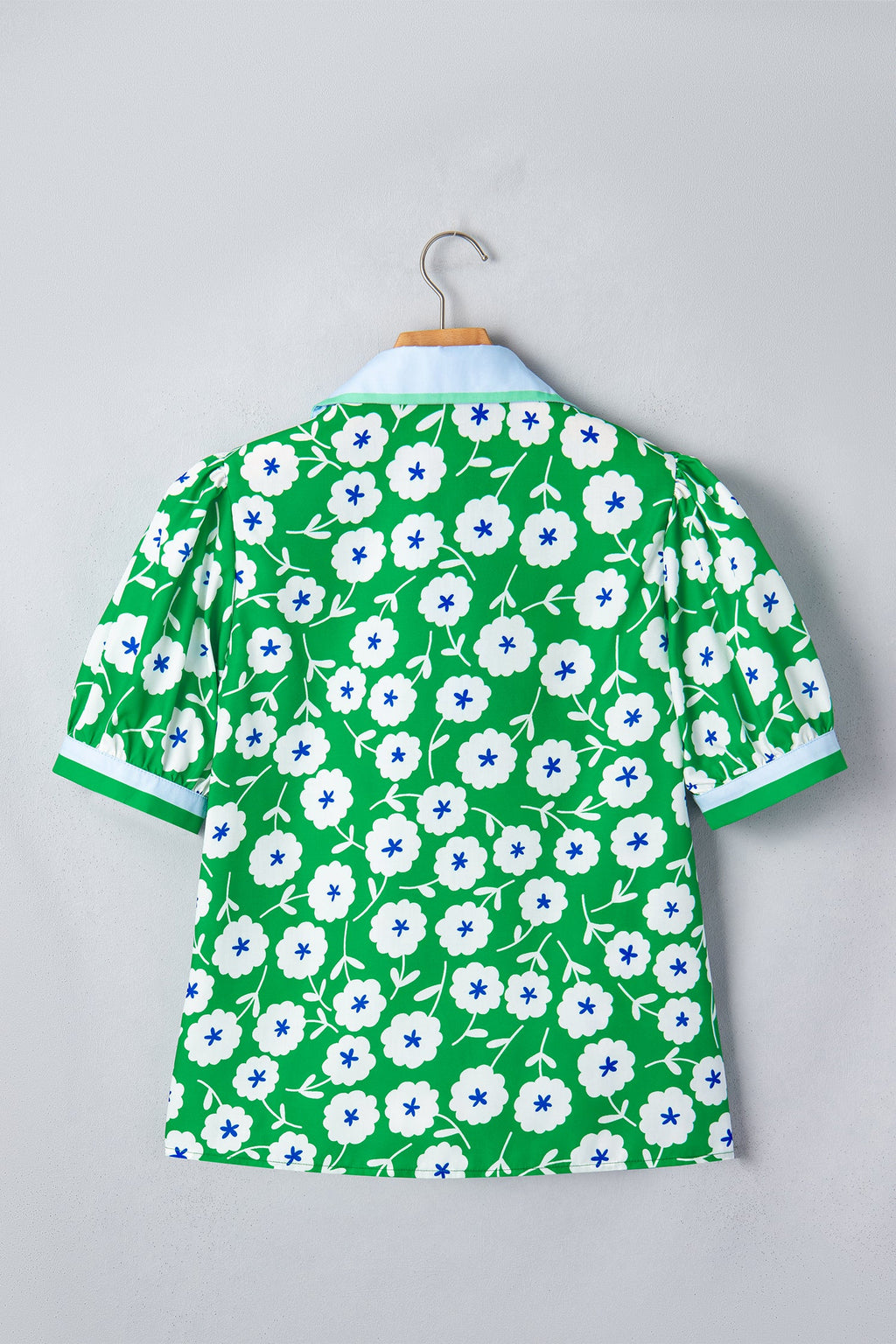 Flower Contrast Patchwork Collar Short Sleeve Blouse