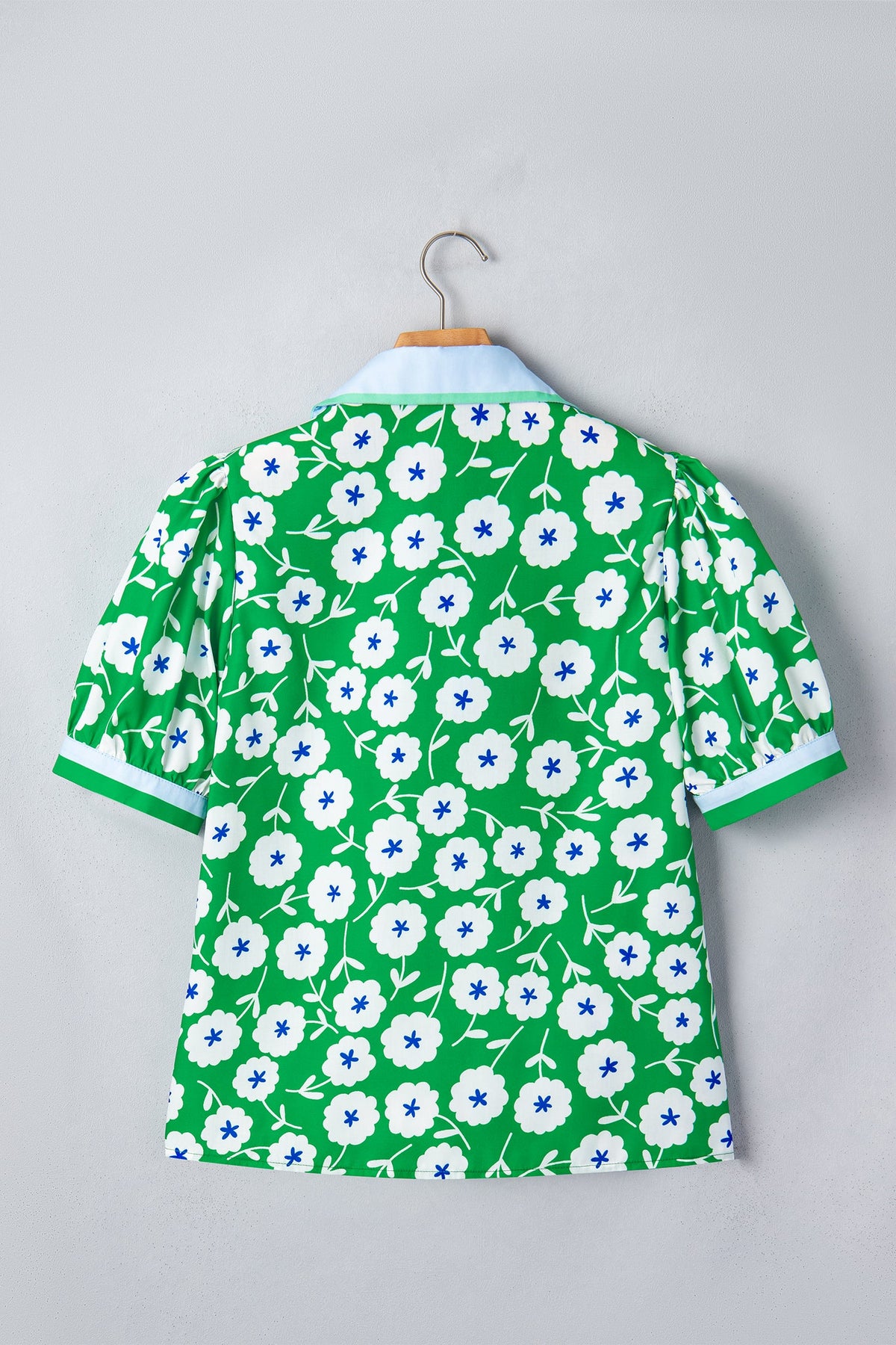 Flower Contrast Patchwork Collar Short Sleeve Blouse