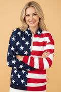 USA Flag Stars & Stripes Zip Collar Oversized Sweatshirt