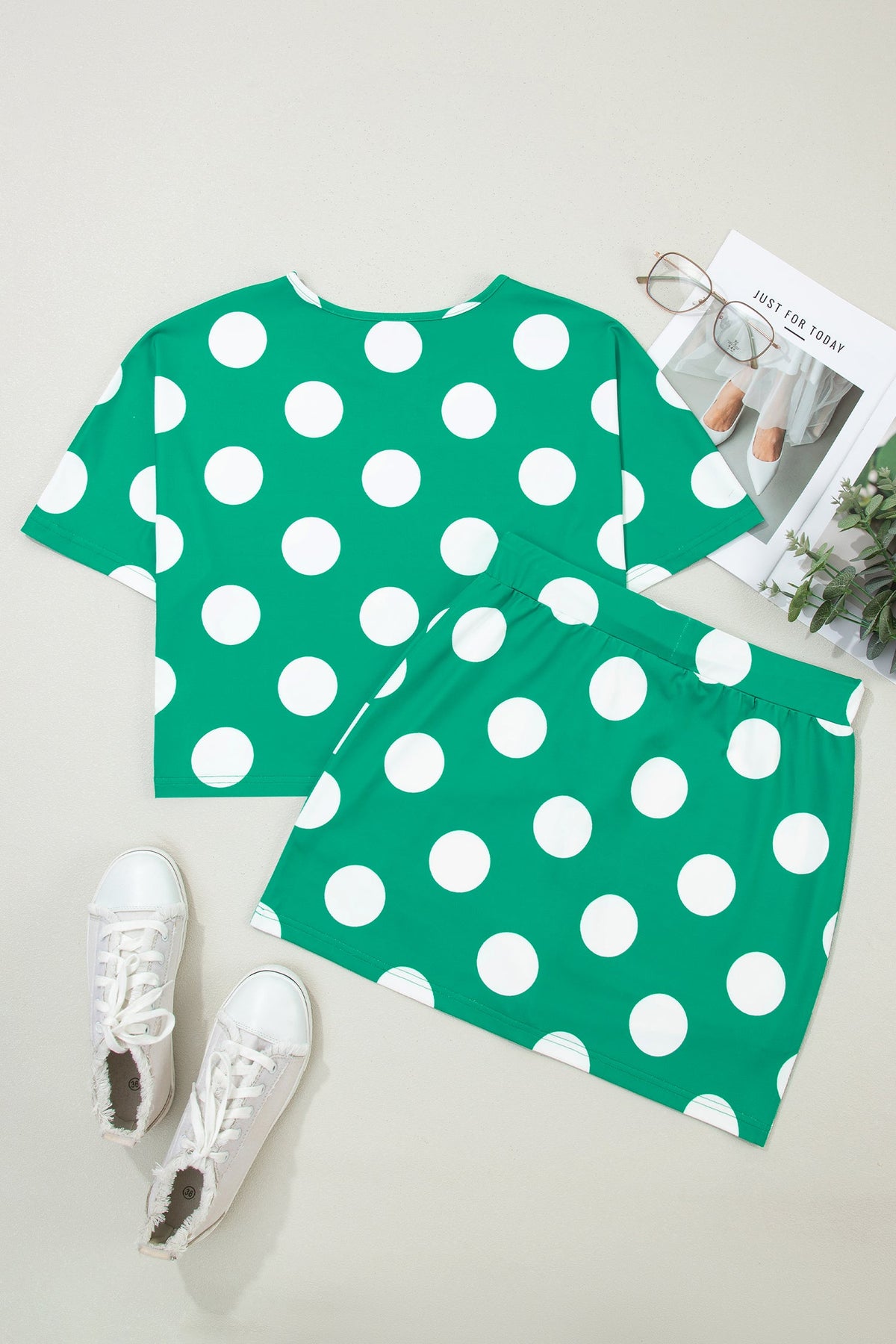 Polka Dot Cropped Tee & Bodycon Skort Set