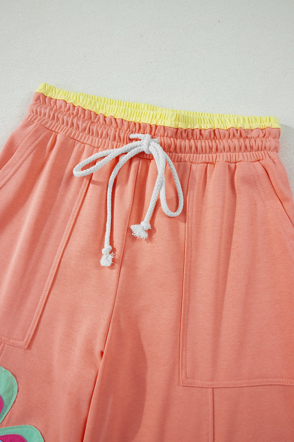 Colorblock Flower Patchwork Drawstring Wide Leg Pants