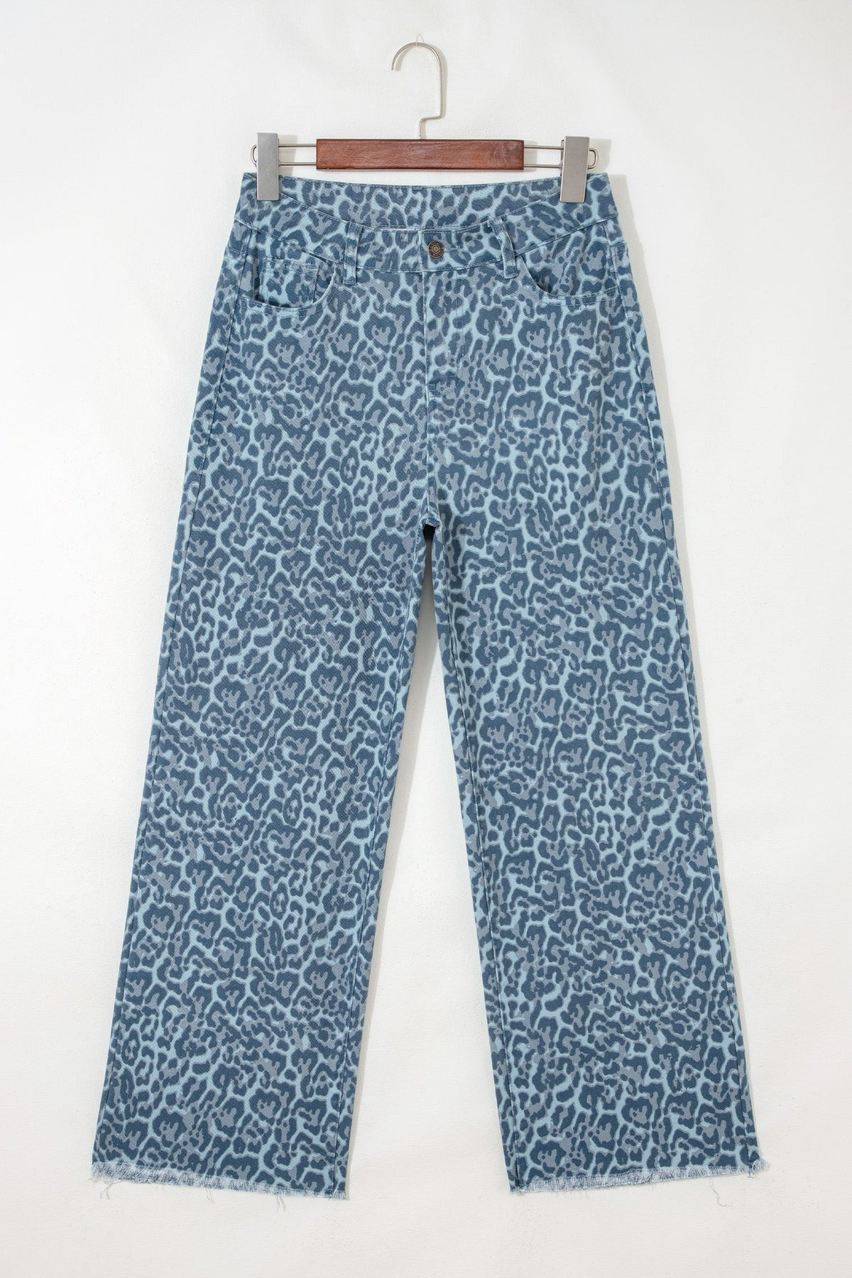 Leopard Frayed Edge High Waist Wide Leg Jeans