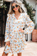 Floral Tied V-Neck Long Sleeve Mini Dress