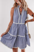 Stripe Sleeveless Contrast Ricrac Trim Mini Dress