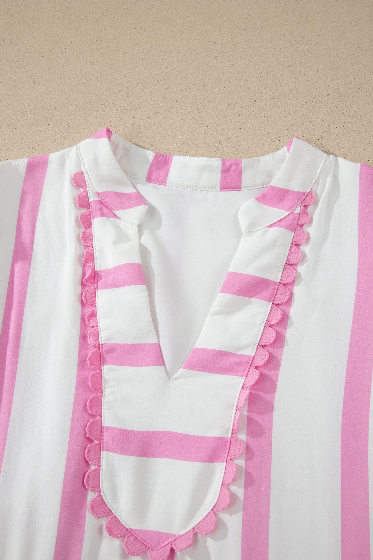 Stripe Ricrac Trim Notched Neck Midi Dress