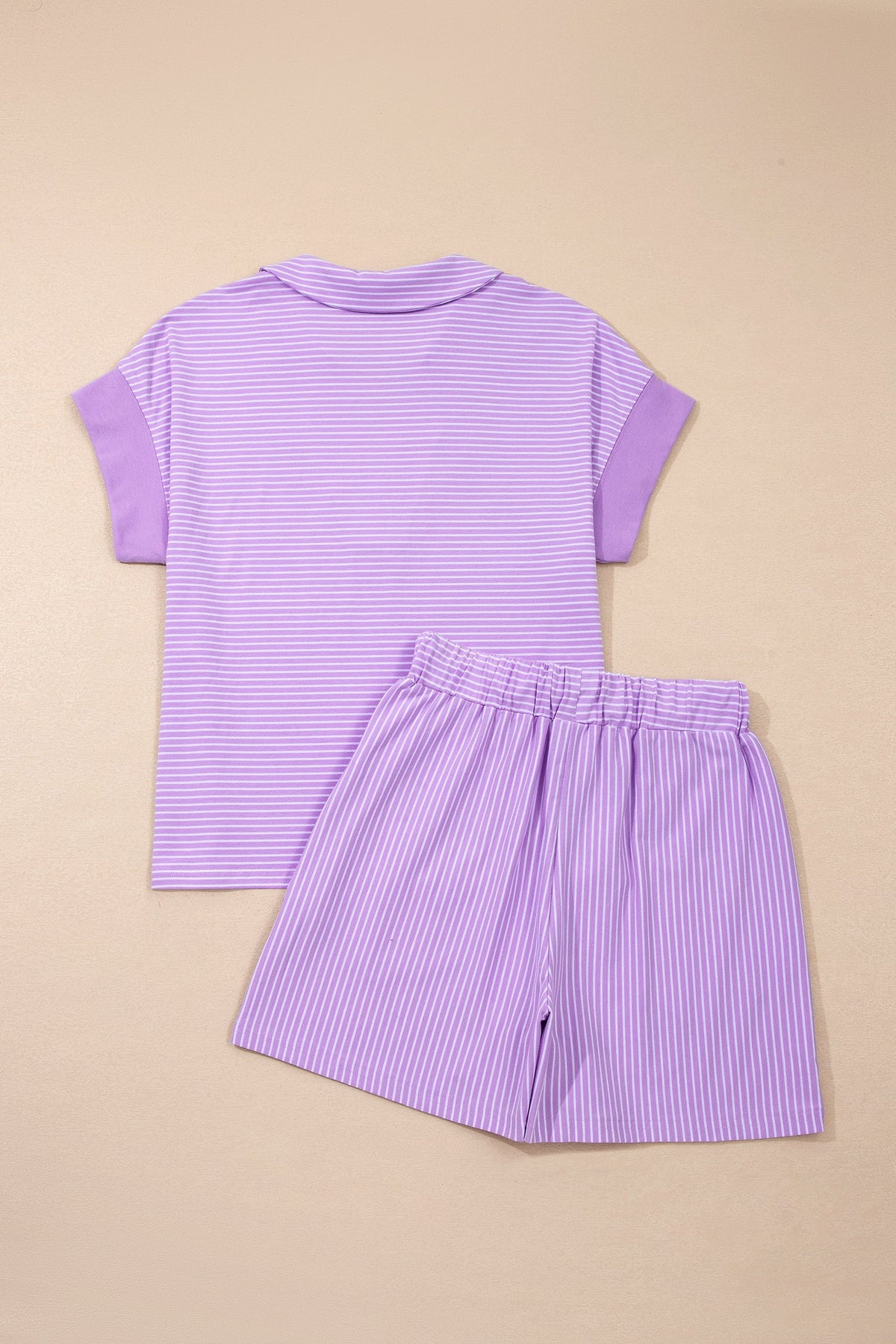 Stripe Dolman Sleeve Polo Shirt & Drawstring Shorts Set