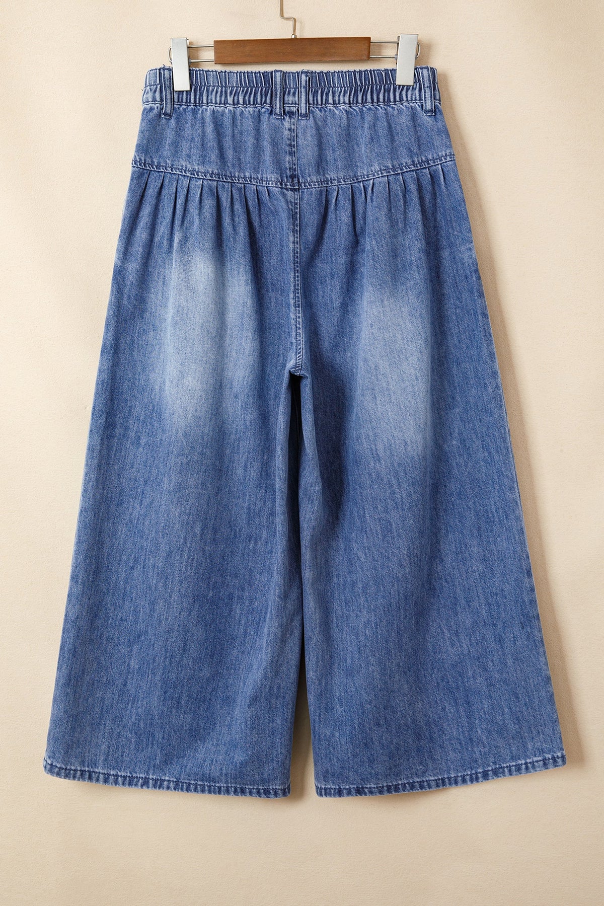 Denim Pleated High Rise Cropped Wide Leg Pants