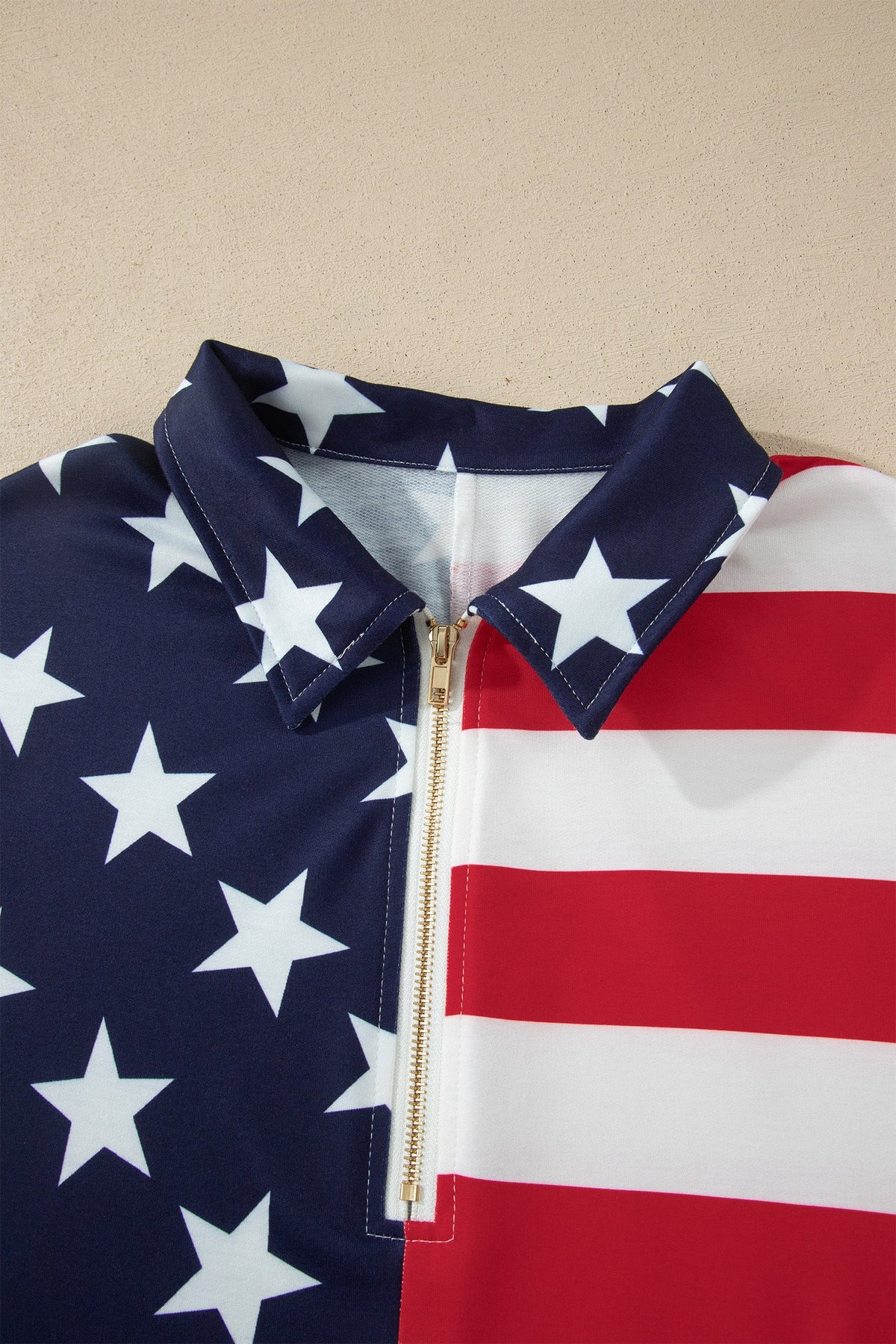 USA Flag Stars & Stripes Zip Collar Oversized Sweatshirt
