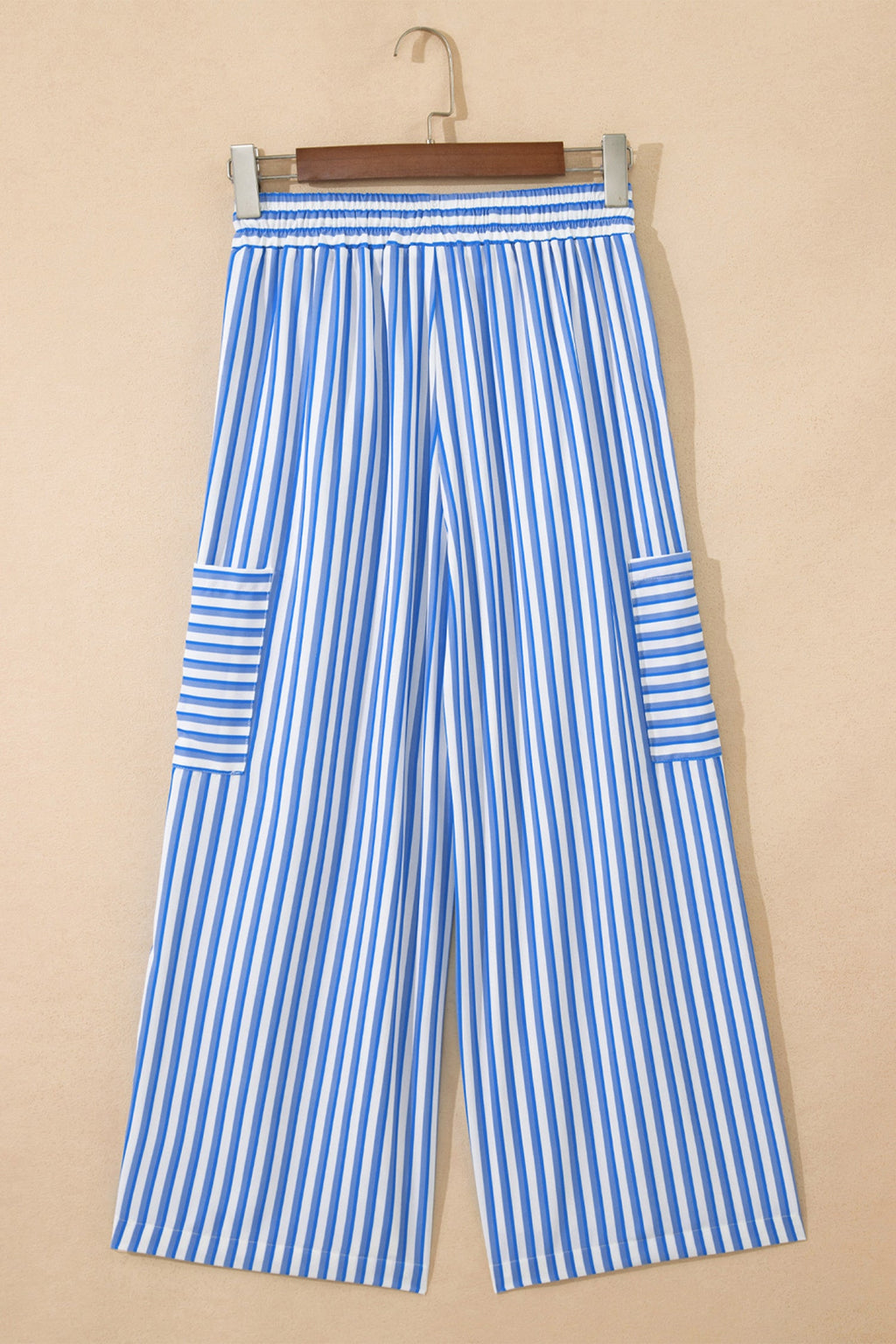 Stripe Drawstring Elastic Waist Wide Leg Pants