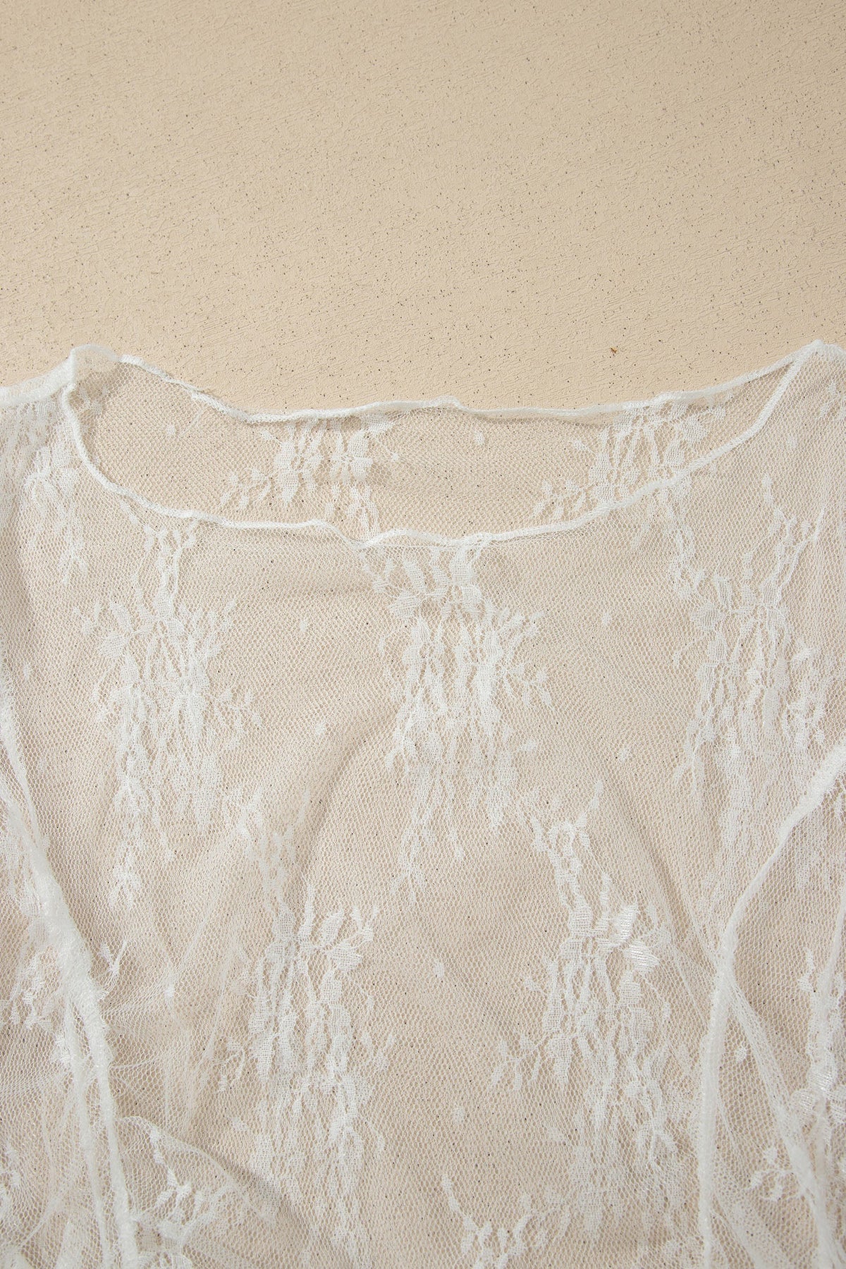 Floral Sheer Lace Mesh Exposed Seam Ruched Top