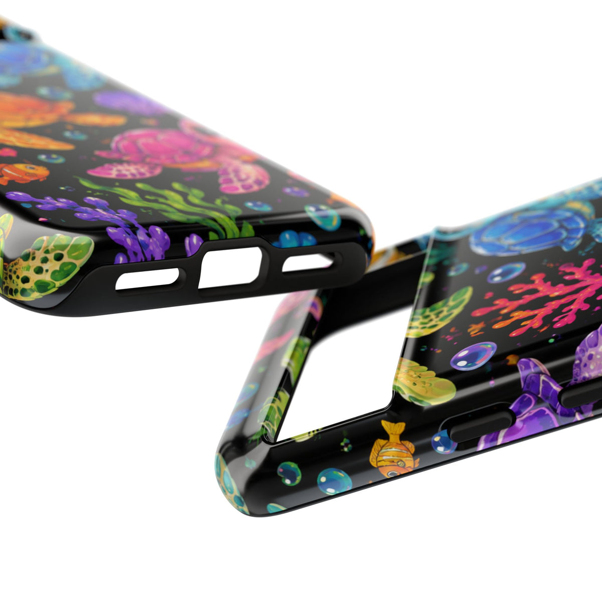 Phone Case — Colorful Cute Sea Turtles on Black (Protective Smartphone Cover)