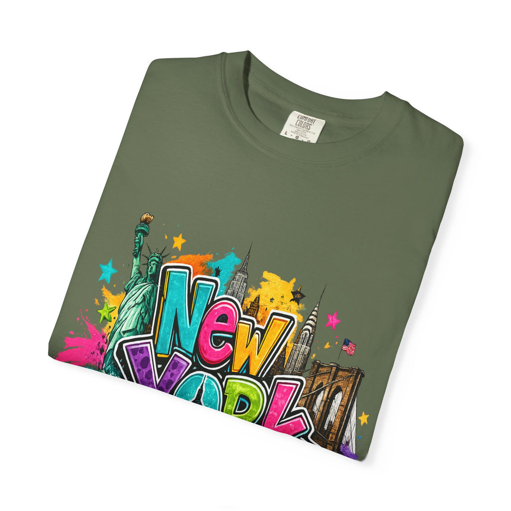 New York Graffiti Skyline T-shirt | Cityscape Taxi Brooklyn Bridge