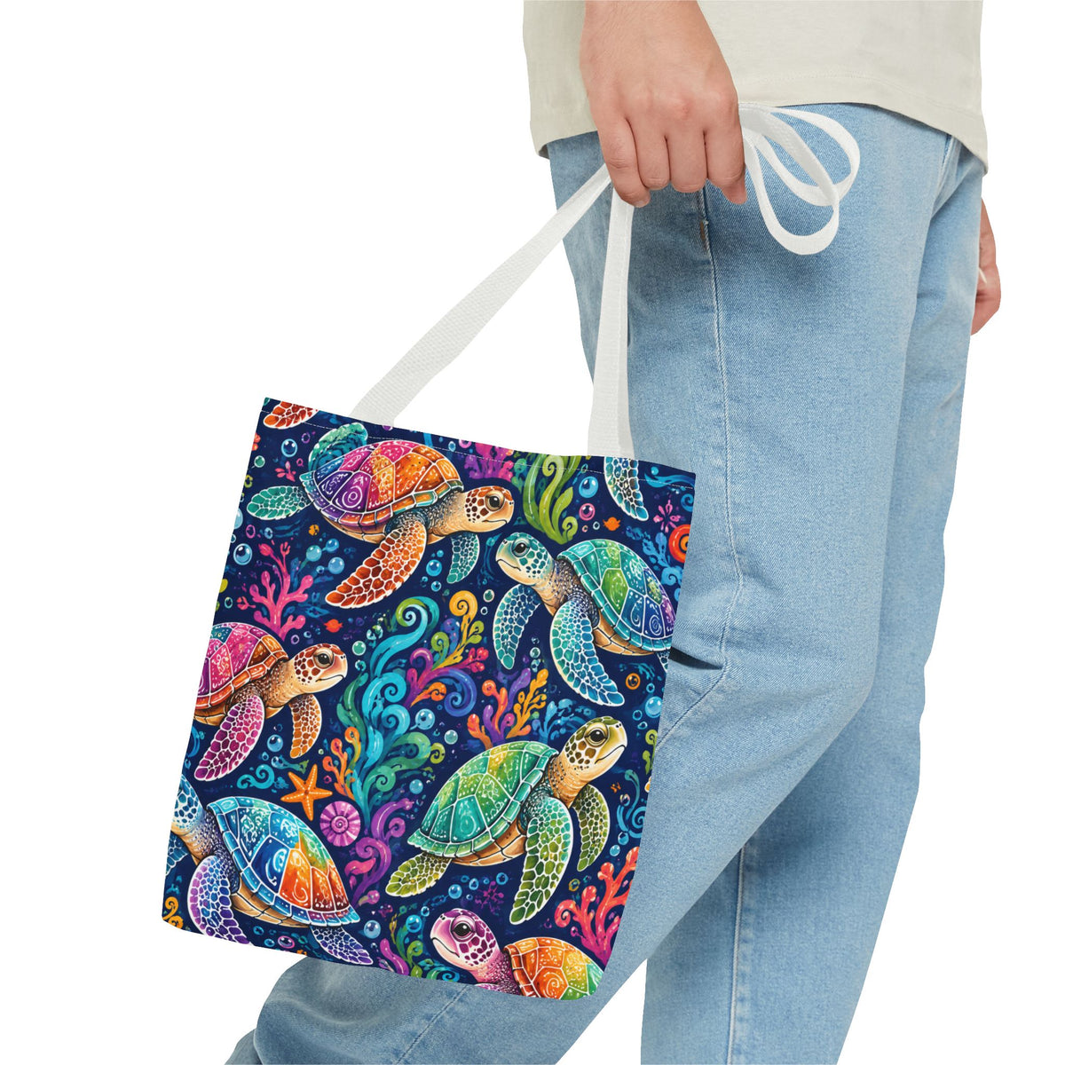 Colorful Sea Turtles Tote Bag — Vibrant Ocean Art Beach Tote