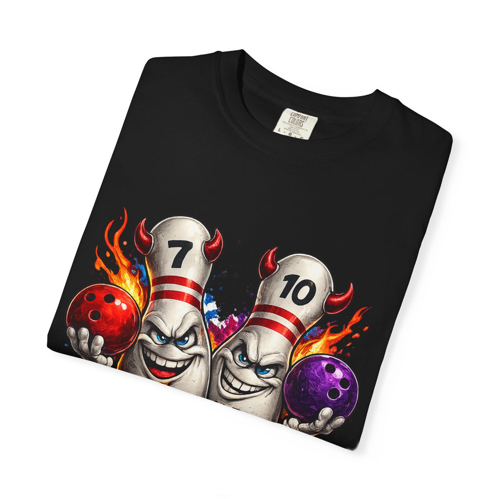 Evil Twins Bowling Pins T-Shirt | Flaming Bowling Ball Graphic