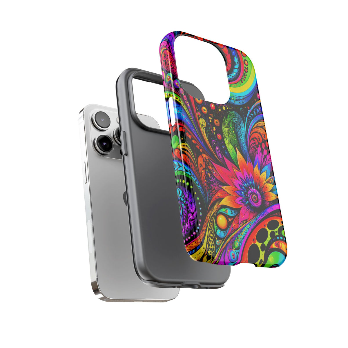 Psychedelic Floral Phone Case — Vibrant Swirl Tough Protective Cover