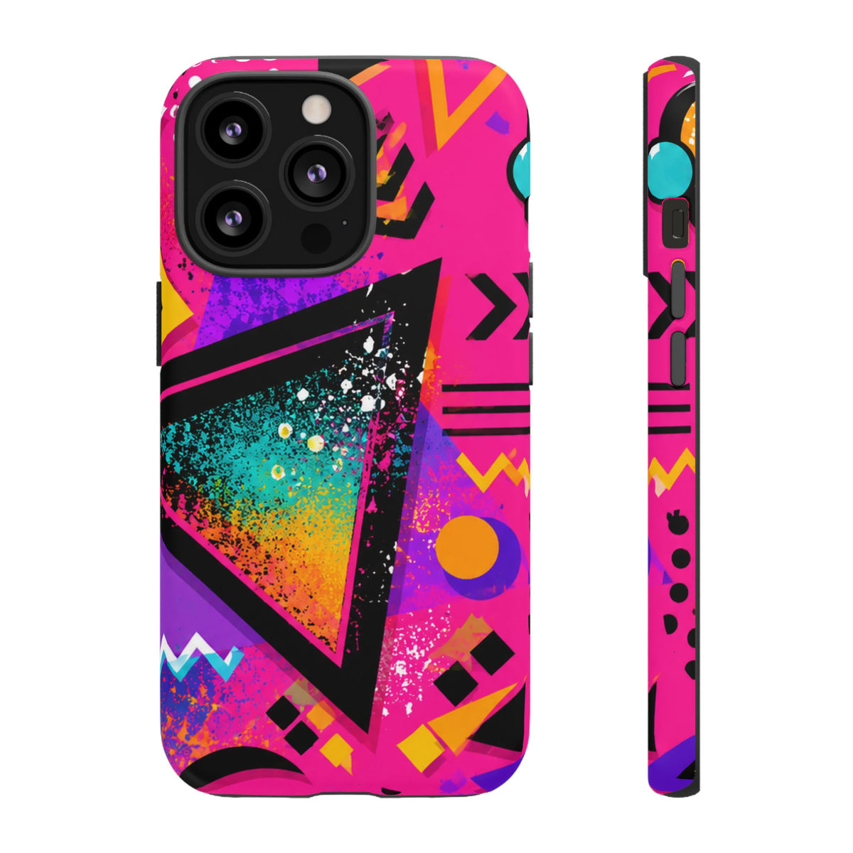Retro 80s Geometric Phone Case — Neon Triangle Tough Case