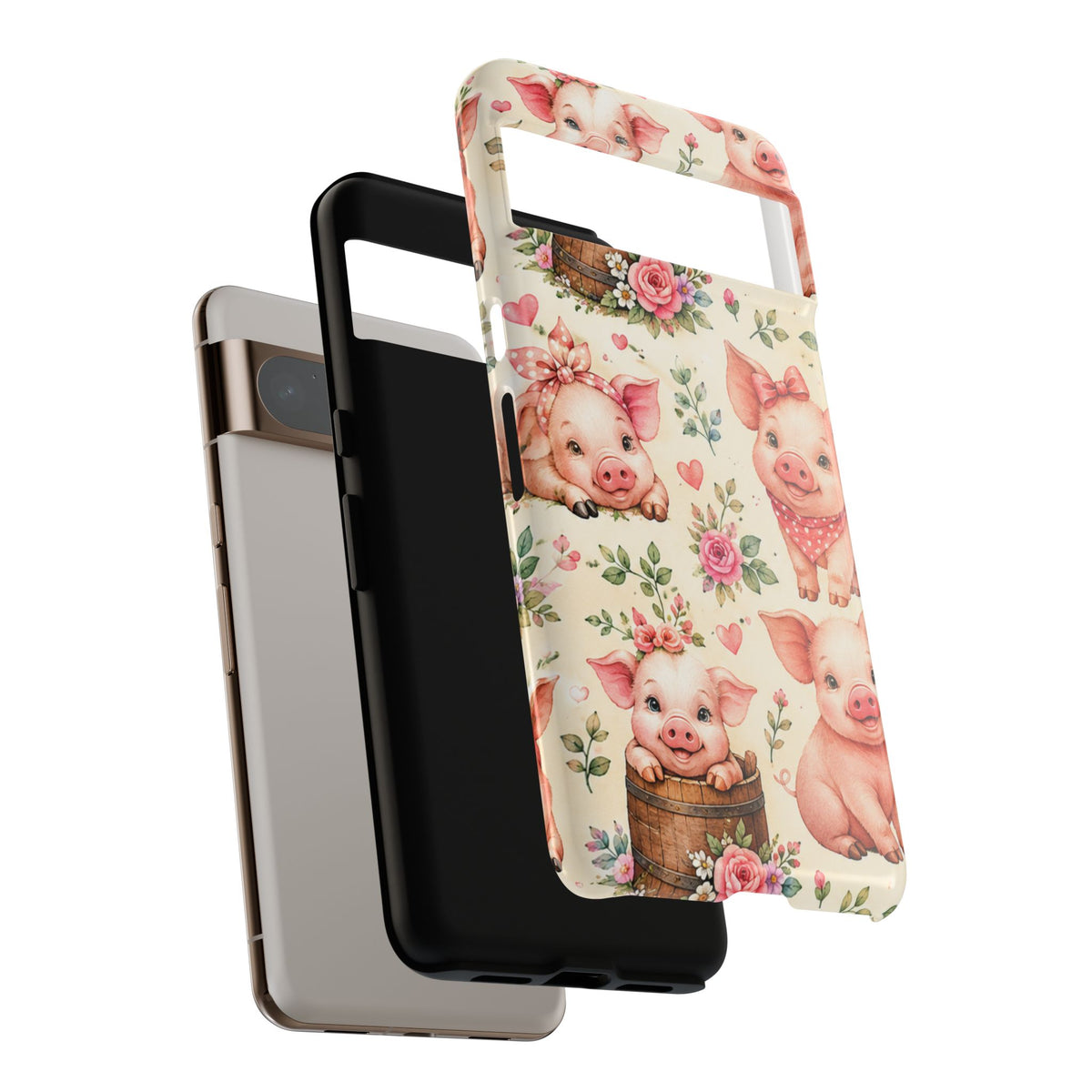 Cute Pink Piglet Phone Case — Vintage Floral Farm Animal iPhone Cover