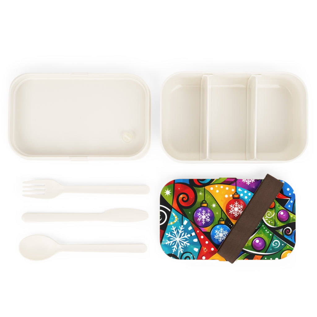 Holiday Christmas Bento Lunch Box — Colorful Tree & Ornaments Design