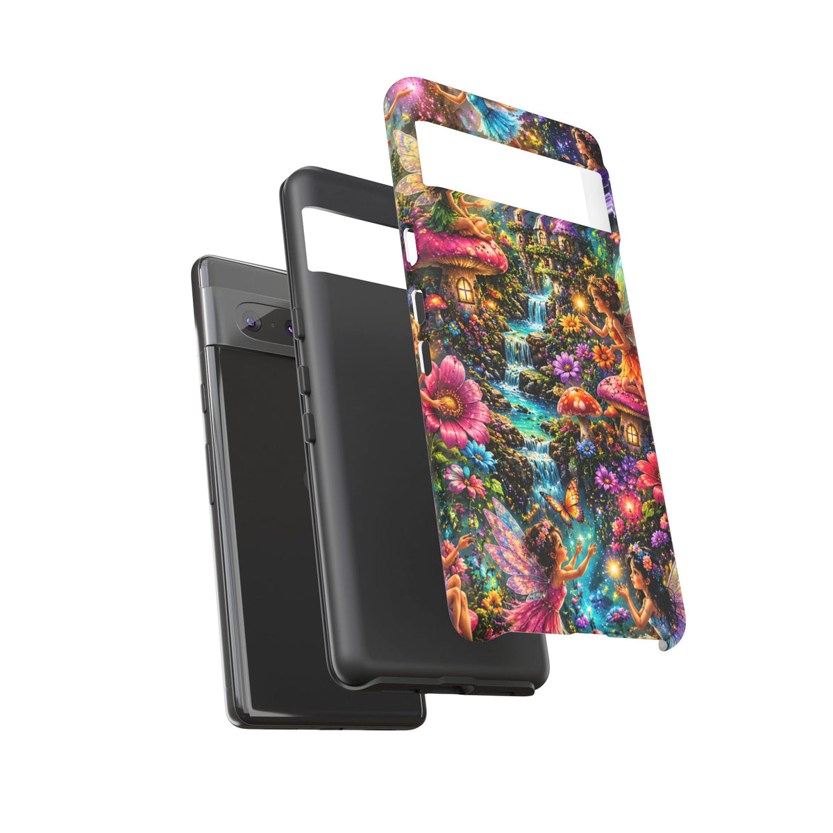 Fairy Garden Tough Phone Case — Whimsical Cottage, Waterfall & Mushroom Artwork