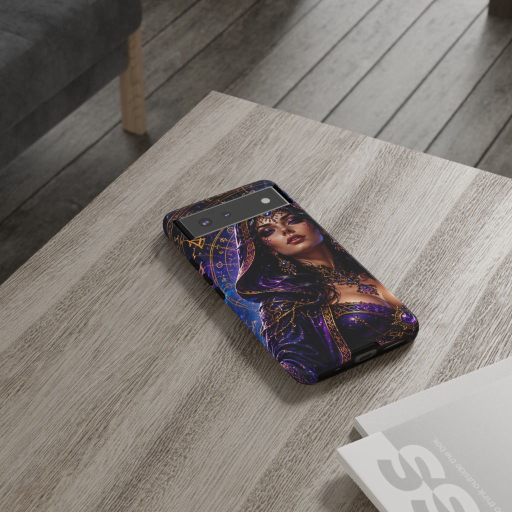 Phone Case — Mystical Sorceress Art Protective Tough Case (Astrology, Purple Hooded Witch)
