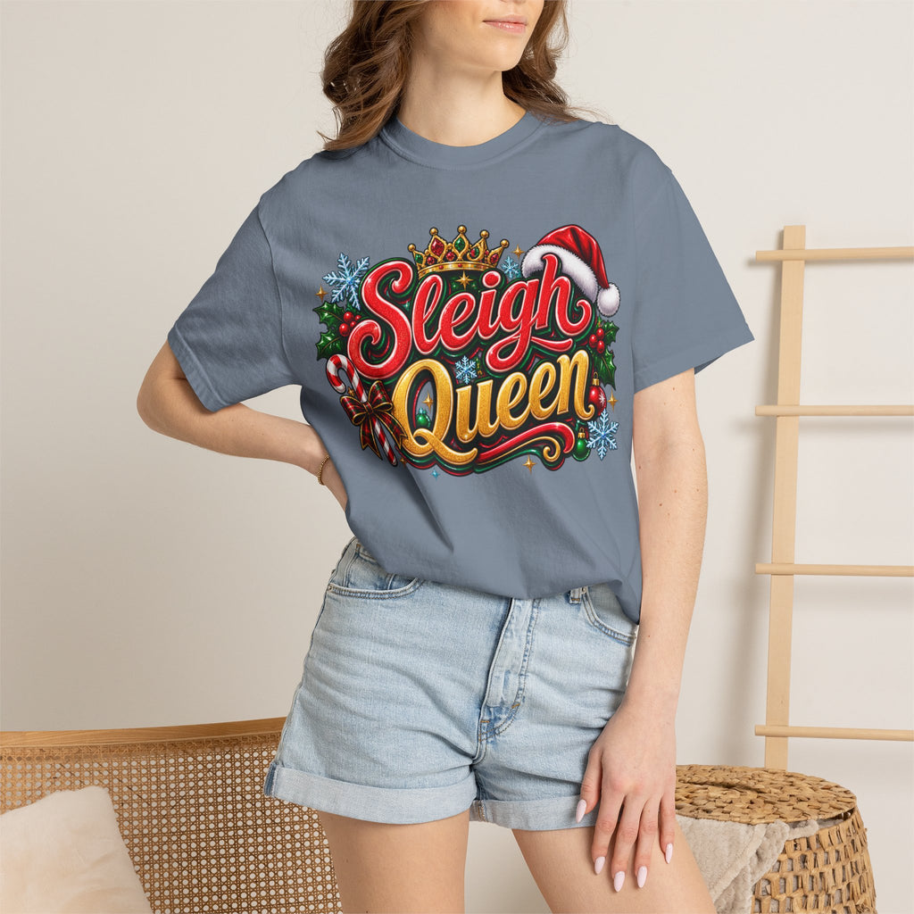 Sleigh Queen T-Shirt — Festive Christmas Holiday Tee with Santa Hat & Candy Cane Design