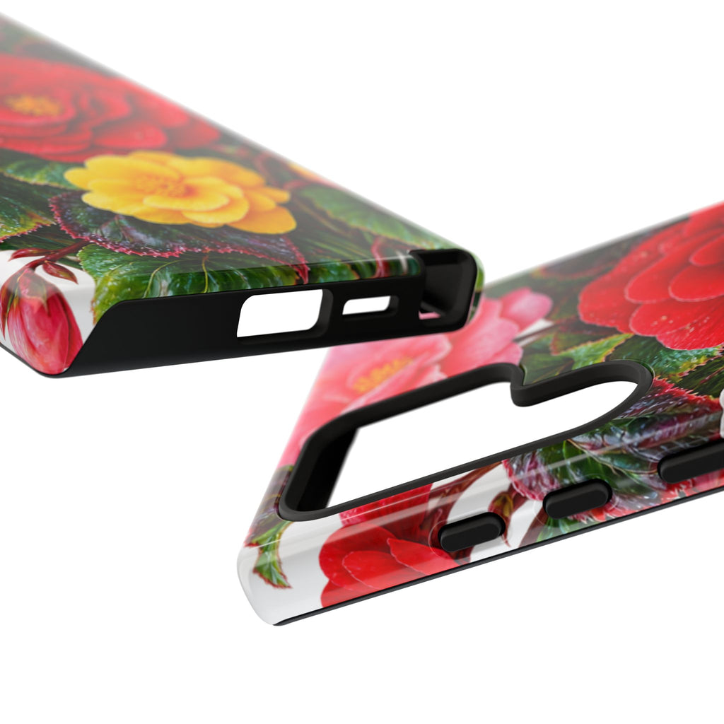 Floral Begonia Phone Case — Vibrant Red, Pink & Yellow Blossom Protective Cover