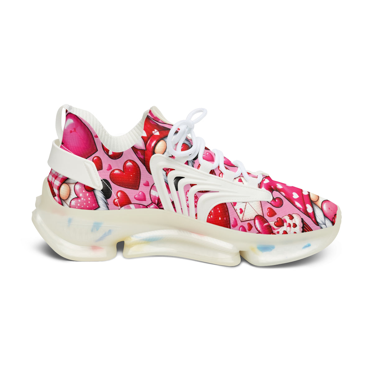 Valentine Heart Mesh Sneakers — Women's Pink Patterned Athletic Shoes
