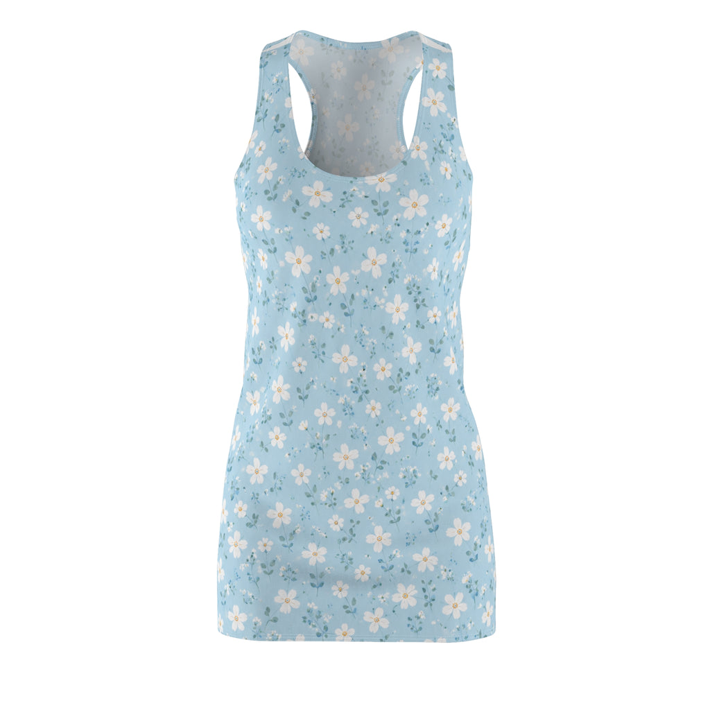 Floral Daisy Racerback Dress — Light Blue All-Over Print
