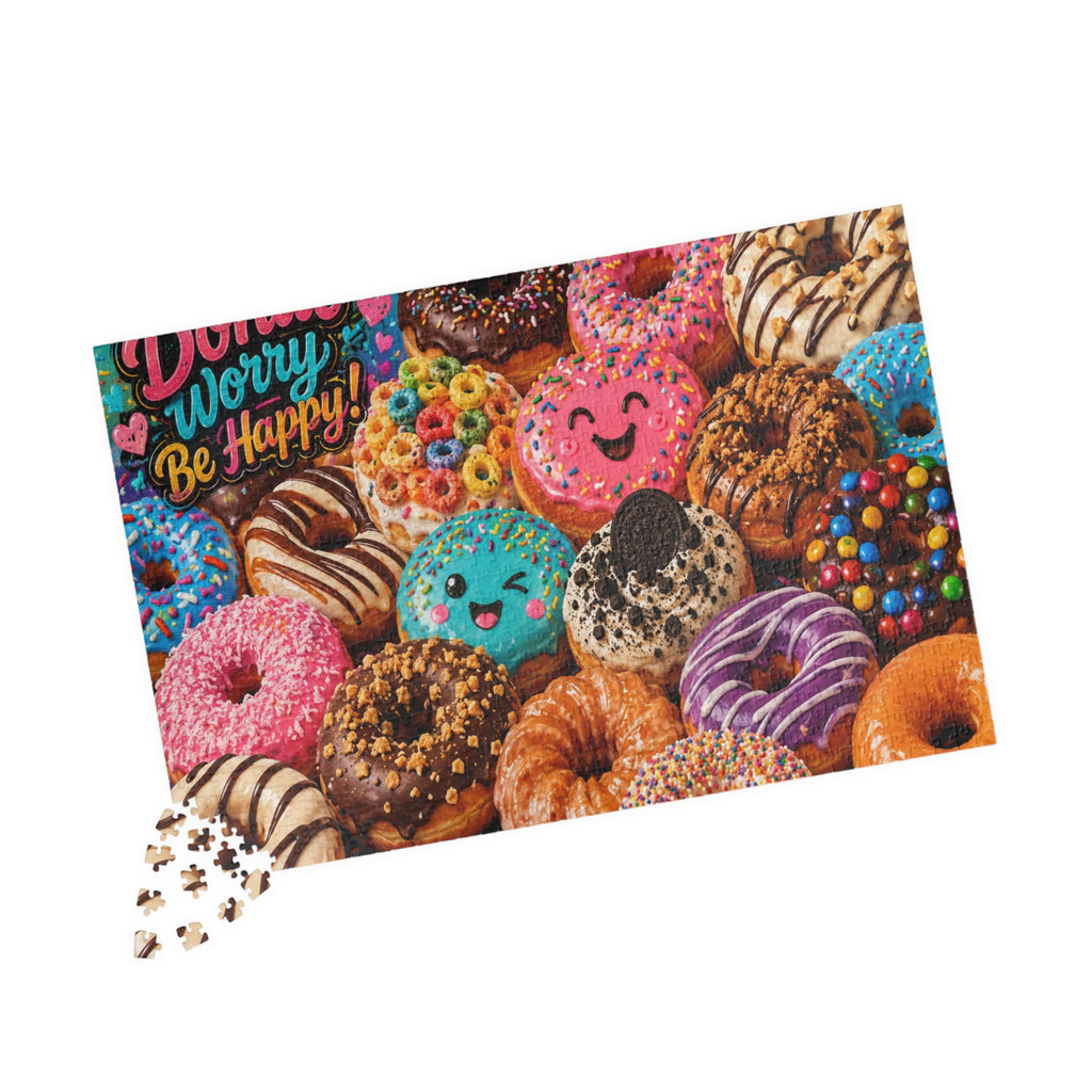 Donut Worry Be Happy Puzzle — Colorful Donut Jigsaw (110–1014 Pieces)