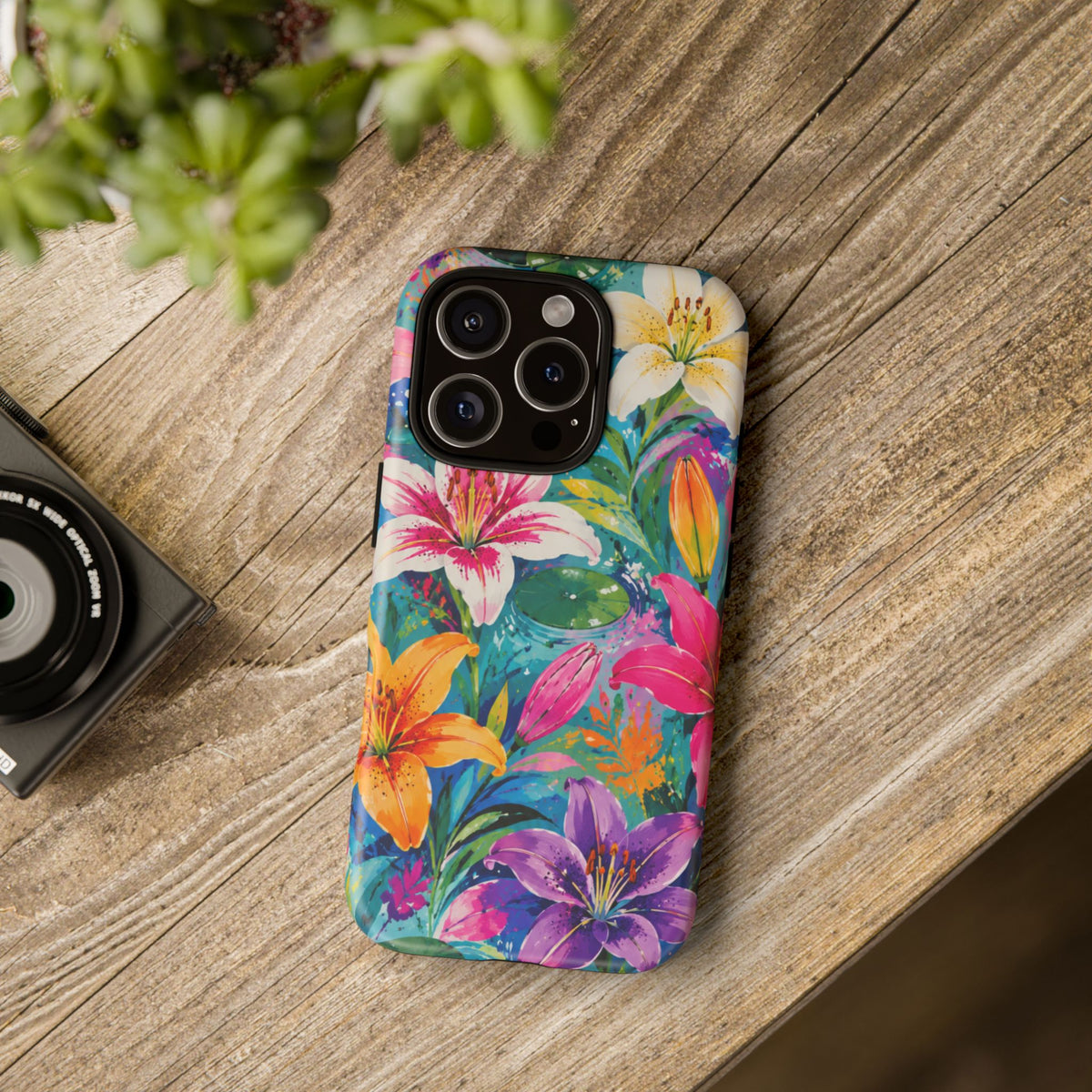 Floral Lily Tough Phone Case — Colorful Tropical Flower Protective Cover