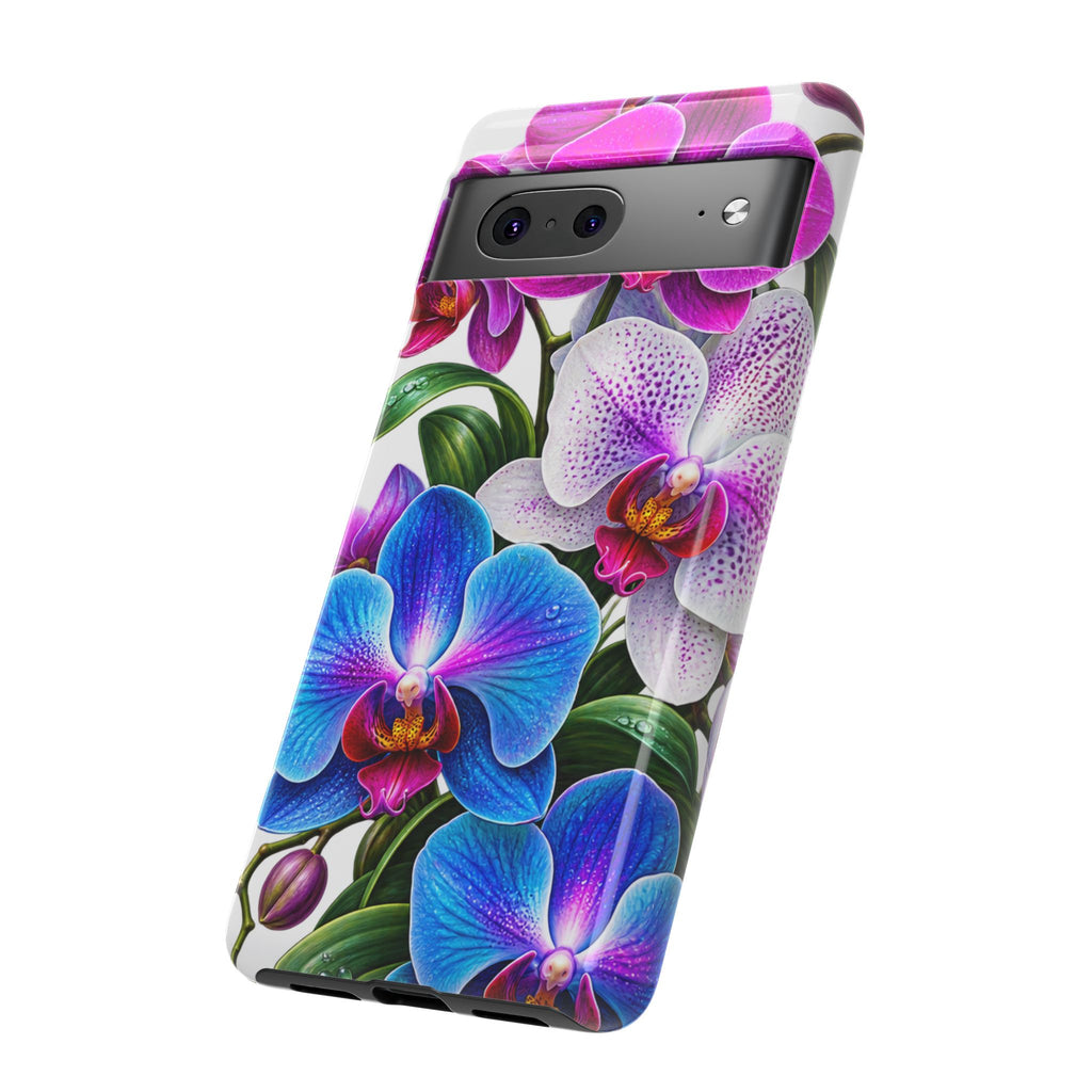 Orchid Floral Tough Phone Case – Vibrant Blue & Pink Orchid Protective Cover
