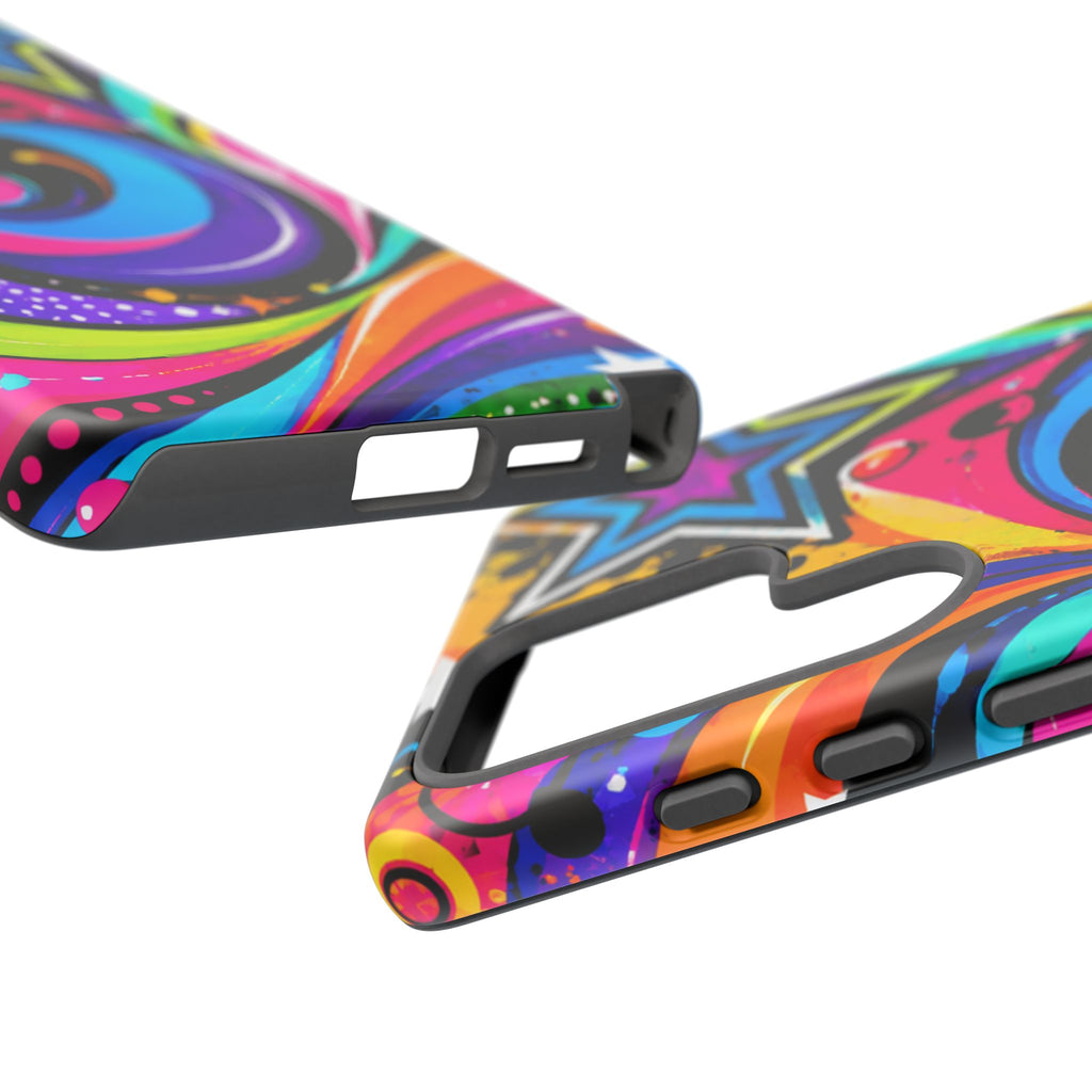 Psychedelic Swirl Phone Case — Bold Retro Stars & Neon Pop Art Tough Case