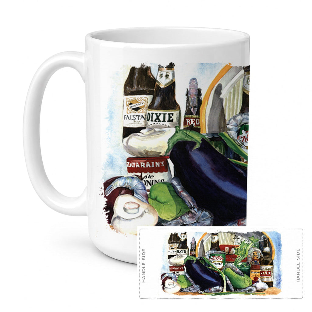 Eggplant and New Orleans Beers  Ceramic Coffee Mug 15 oz Decorative Large C Handle Mug Cup for Tea, Cocoa Hot Chocolate