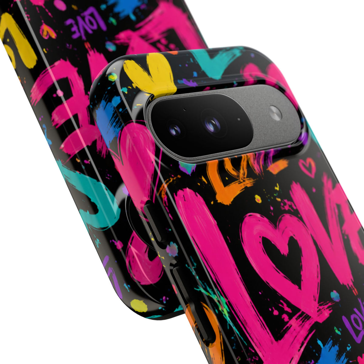 Phone Case — Neon Graffiti "Love" Hearts Protective Tough Case