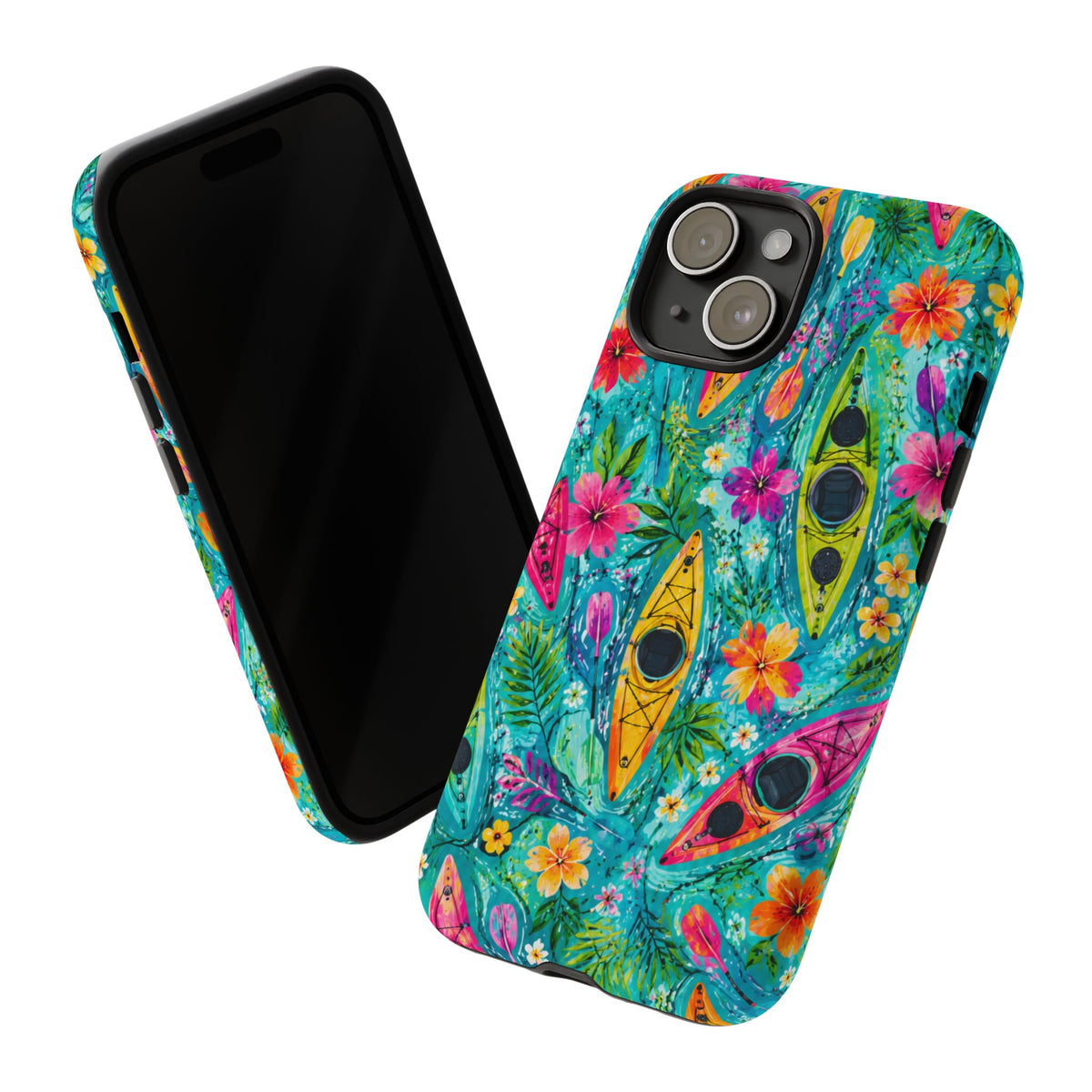 Tropical Kayak Phone Case – Colorful Floral Waterproof Pattern