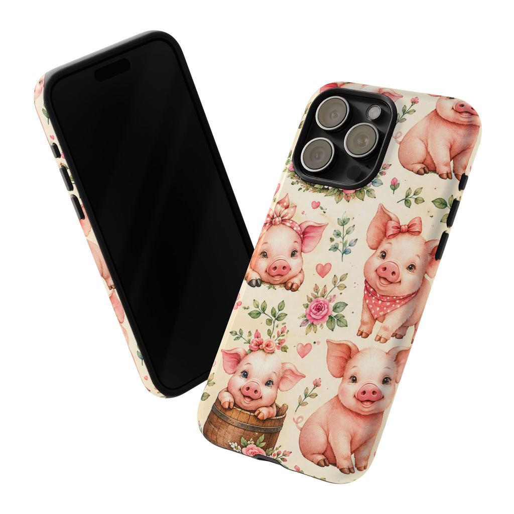 Cute Pink Piglet Phone Case — Vintage Floral Farm Animal iPhone Cover