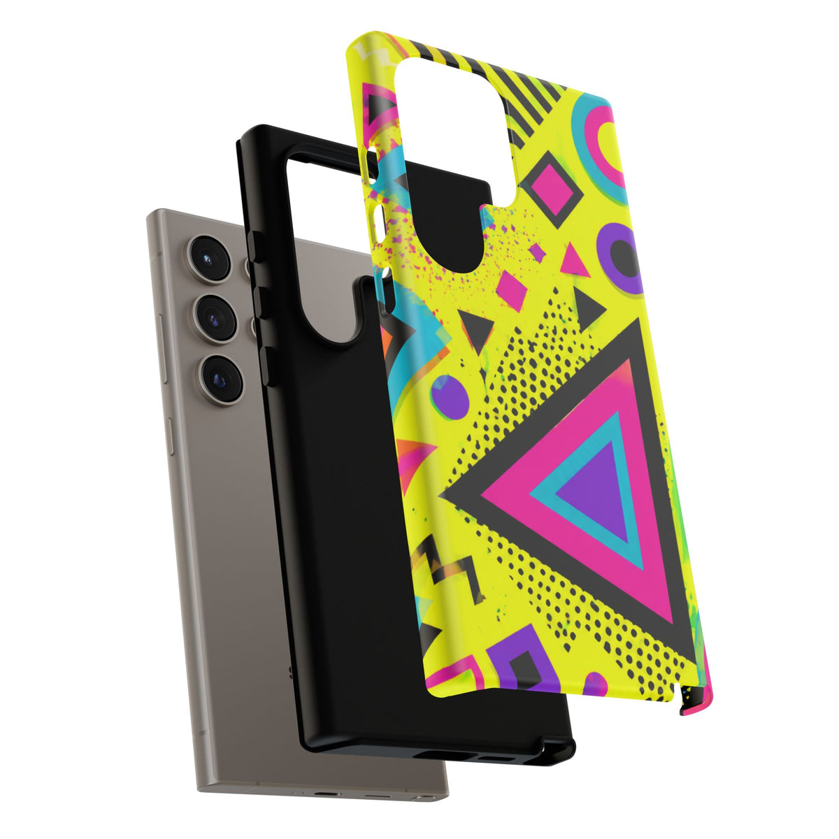 Retro 80s Geometric Phone Case — Neon Memphis Triangle Design