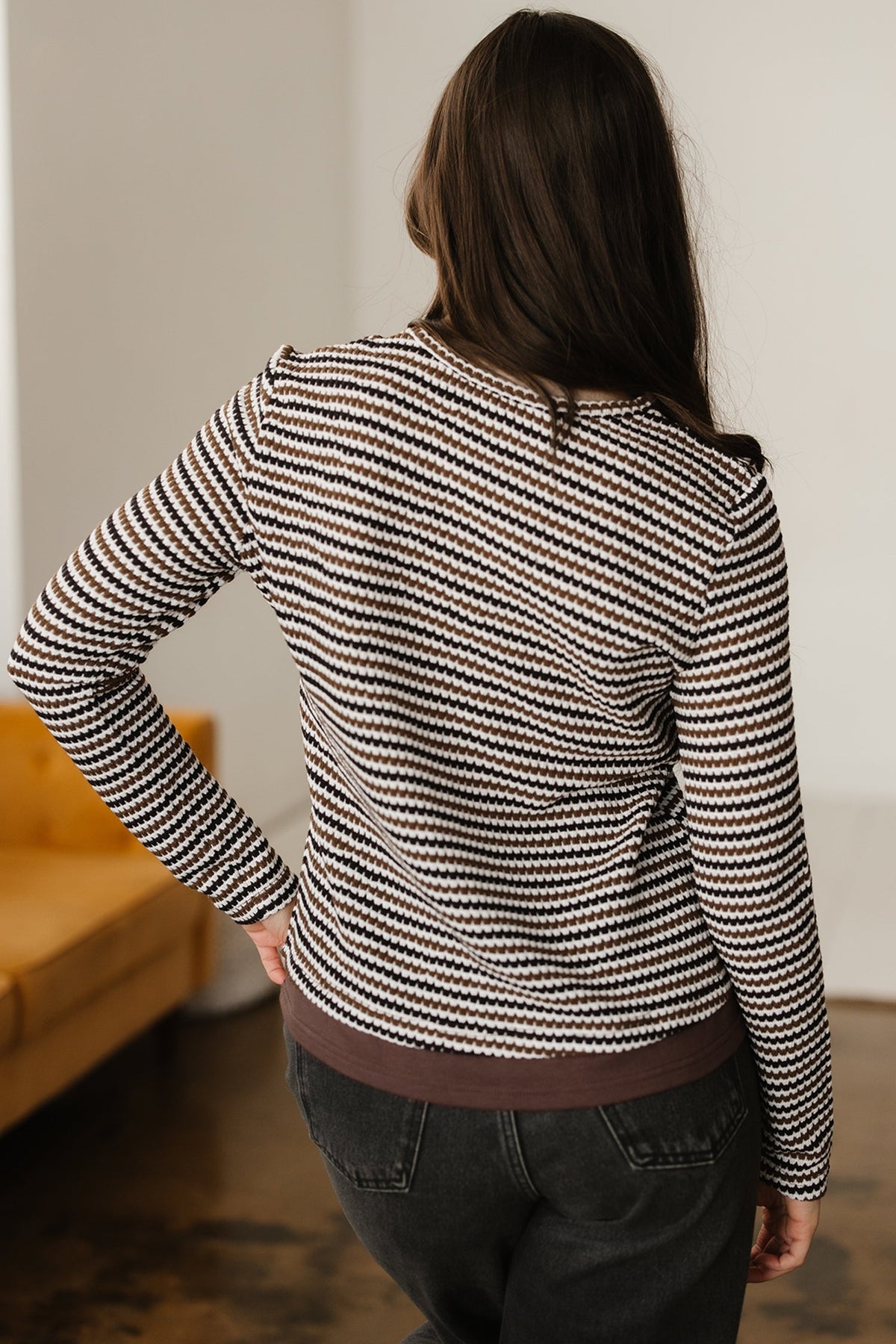 Stripe Textured Knit Long Sleeve T-Shirt